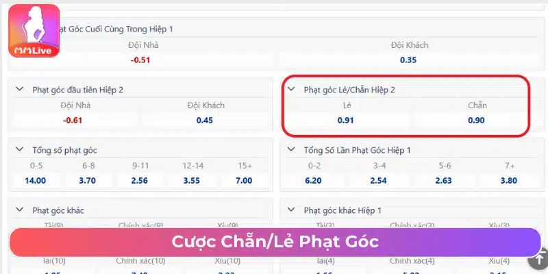 Cá cược kèo chẵn lẻ phạt góc 