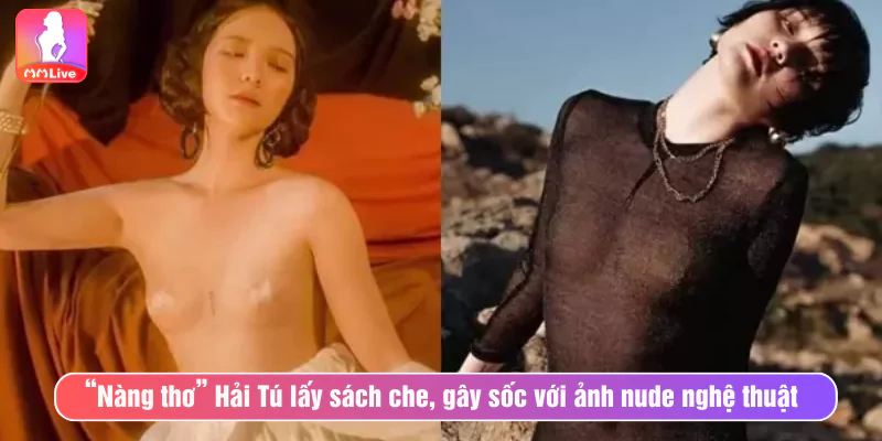 Hải Tú lấy sách che